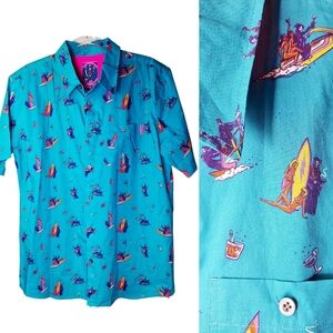 Pardy Time Grim Reaper Hawaiian Button Down Shirt Mens Large Short Sleeve Funny